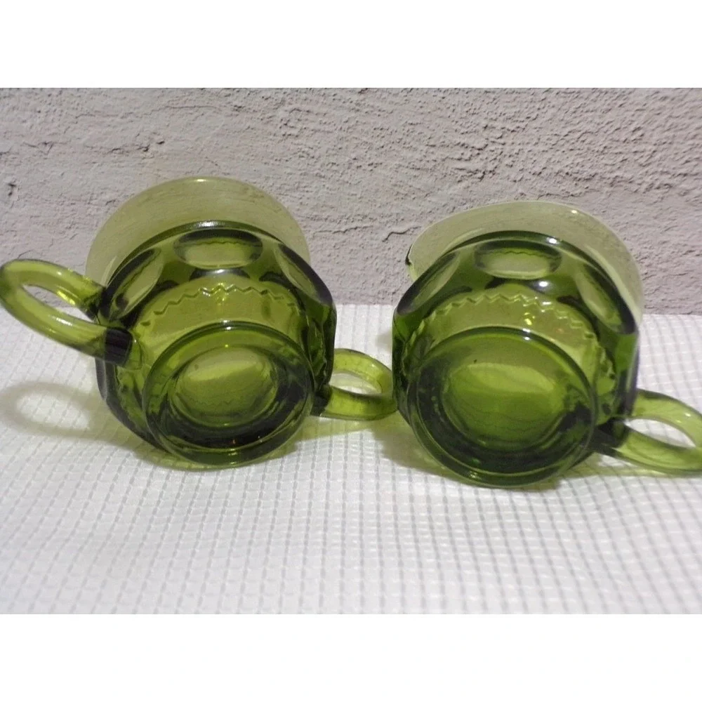 Vintage King's Crown Avocado Green Dimple Creamer, Sugar and Butter Dish